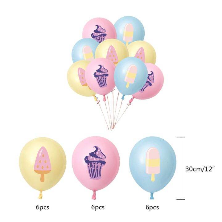 ชุดตกแต่งพื้นหลังปาร์ตี้วันเกิดธีมไอศกรีมชุดรูปการ์ตูนการดึงธงและการใส่ธงขายส่งลูกโป่งลาเท็กซ์