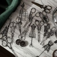 20 Pcs Vintage Antique Cutlery Scissors Stickers Pack DIY Diary Junk Journal Decoration Collage Label Sticker Album Scrapbooking Stickers Labels