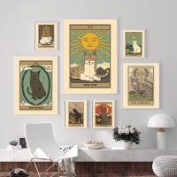 Nordic Lovers Tarot Wall Art รูปภาพภาพวาดผ้าใบ Sun Star Empress Cat โปสเตอร์พิมพ์ห้องนั่งเล่นตกแต่งบ้าน