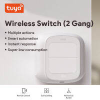 Tuya สวิตช์แอปรีโมทคอนโทรลรับสัญญาณ WiFi 2 Gang ไร้สายสวิตซ์อัจฉริยะอัตราสิ้นเปลืองต่ำ