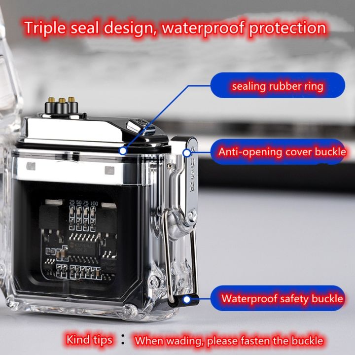 zzooi-transparent-shell-usb-waterproof-electronic-pulse-lighter-outdoor-windproof-waterproof-double-arc-lighter-mens-gift