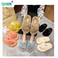 QIWN Fall Winter Women Fur Home Slippers Female Fluffy Warm Cute Slides Amazing Shoes Ladies Fashion Indoor Flip Flops A1