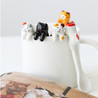 【2023】Cute Cat Ceramic Spoon for Coffee &amp; Tea Mini Short Handle Creative Spoon Drinking Tools Kitchen Gadget Flatware Tableware