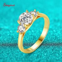 BNHMJUYHGT Smyoue 14K แหวนเพชรโมอิสชุบสำหรับผู้หญิง1.6ct ทั้งหมด3หินอัญมณีเงินสเตอร์ลิงเครื่องประดับ925แหวนแต่งงานประกาย