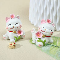 เรซิ่น Cat เครื่องประดับน่ารัก Beckoning Fortune Cat Figurine Cherry Blossom แมวตกแต่งบ้านรถอุปกรณ์เสริม Art Crafts