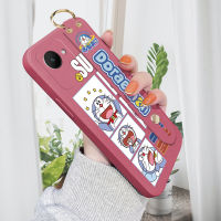 เคสม็อบสำหรับ Realme C30S พร้อมสายรัดข้อมือเคสโทรศัพท์ประจำวันลายโดราเอมอนน่ารักขอบสี่เหลี่ยมปลอกซิลิโคนเหลวเคสป้องกันการกระแทกกล้องคลุมทั้งหมด