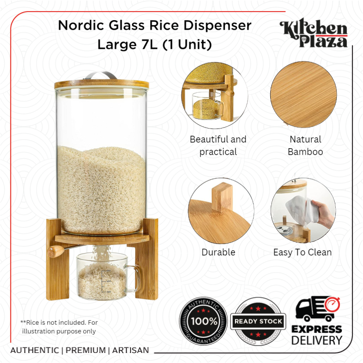 Nordic Glass Rice Dispenser Large 7L (1 Unit) Rice Storage Lazada