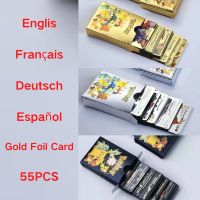 pokemon gold foil card english french german spanish gold black silver kids battle card birthday gift