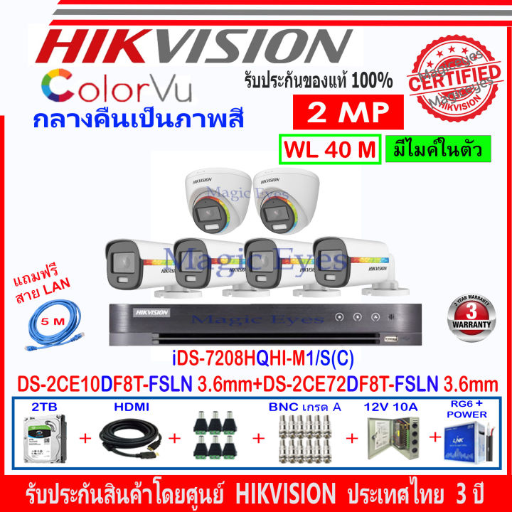 Hikvision Colorvu ชุดกล้องวงจรปิด 2mp รุ่น Ds 2ce10df8t Fsln 3 6 4 Ds