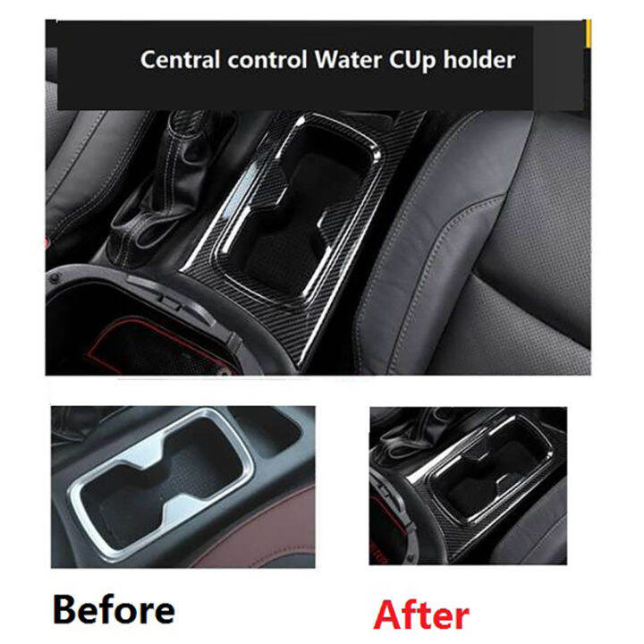 for-nissan-navara-np300-2016-2019-carbon-fibre-car-front-water-cup-holder-protector-frame-cover-trim-sticker-accessories