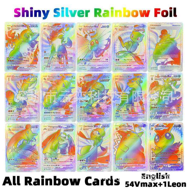 New Arrival English Pokemon Rainbow Cards 54 Vmax + 1 Leon Shiny Silver