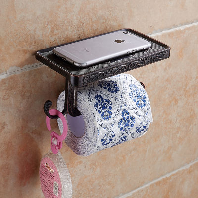 Bathroom Shelves Antique Carving Toilet Roll Paper Rack with Phone Shelf Wall Mounted Bathroom Paper Holder Hook Useful WF1018