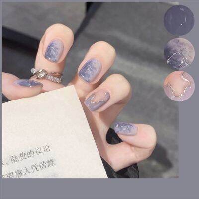 24Pcs/Box Nail Art Fake Short Ballet Wearable Fake Nails press on Square Coffin Head Full Cover Detachable Finished Fingernails