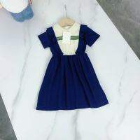 High-end childrens clothing summer 2022 popular girls college style childrens matching color small lapel dress