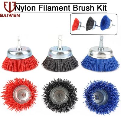 3 "Nylon Filament Grinding Cup Brush Kit 30mm Handle for Drilling Clean Polished Wood Deburring and Deburring