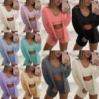 Winter Pajama Set Women Pajamas Sleepwear Home Clothing Thick Warm Fashion Casual Three-piece Jacket Vest Shorts Sports Suit