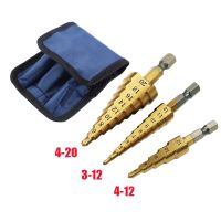 3Pcs 3-12mm 4-12mm 4-20mm HSS Straight Groove Step Drill Bit Titanium Coated Wood Metal Hole Cutter Core Cone Drilling Tools Set Drills Drivers