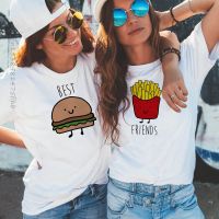 Premium Funny Design Best Friend Matching T-Shirt BFF T Shirt Women Fast Food Tee Shirt For Femme Tops Tees Hamburger And Fries