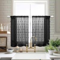 【YD】 Hairball Short Curtain for Small Window Sheer Voile Half Drape Cupboard Partition Cofffee Valance  D