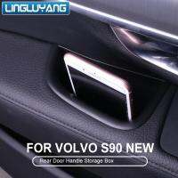 ถาดใส่ภาชนะกล่องเก็บของที่จับประตูด้านหน้าและด้านหลังสีดำสำหรับ Volvo S90 V90CC รถยนต์2ชิ้น/เซ็ต