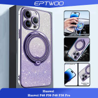 EPTWOO สําหรับ Huawei P60 P50 P40 P30 Pro เปลือกห่วงหมุนมือถือ ป้องกันแรงกระแทก ป้องกันการตกของ mega ออกแบบแฟลชฝาครอบด้านหลัง QS-03