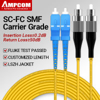 AMPCOM SC To FC UPC สายแพทช์ไฟเบอร์ออปติก Singlemode Duplex SMF 9/125μm โหมดเดียวโค้งไม่ไวต่อสายไฟเบอร์ออปติก2.0มม.