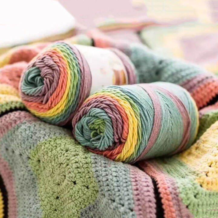 100G/PC Benang Kait Pelangi/Milk Cotton Rainbow Yarn/ 5 strands of ...