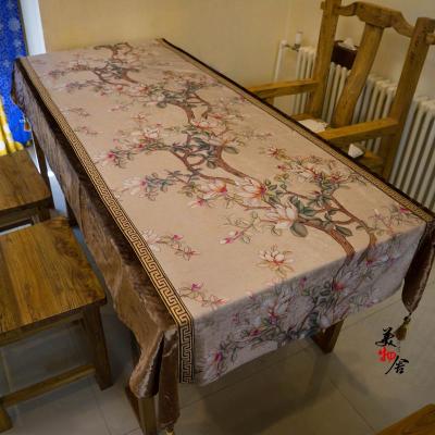 ผ้าปูโต๊ะ 120x120 เซนติเมตร GOLD Magnolia ดอกไม้เย็บปักถักร้อยงานแต่งงานโซฟาเครื่องนอน Villa ตกแต่งเบาะ Dresser RUNNER - INTL