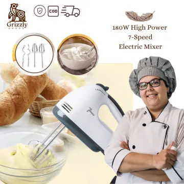 Hand Mixer Electric Whisk 180W Power 7 Speed Handheld for Kitchen Baking,  White