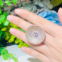 SEQUITO Statement เทพธิดาสีเหลืองชุบทองเครื่องประดับอัญมณี Micro Pave Tiny รอบประกาย AAA Cubic Zircon Designer ประกวดผู้หญิงใหญ่แหวนใส่นิ้ว SR112