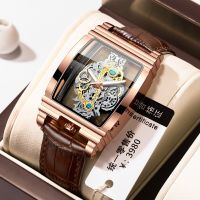 New Wine Barrel Double-sided Hollow Watch Full-automatic Business Casual Waterproof Luminous Mens Watch