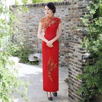 【 CW】New Arrived 4XL 5XL Chinese Embroider Qipao Classic Women Satin Cheongsam Oriental Bride Wedding Dress 20 22 Evening Party Gown