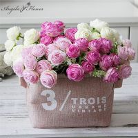 [ดอกไม้ประดิษฐ์ร้อน688] Ramo De Rosas Artificales De Camelia Pequea 10ล้าน Mil Capas Decoración A Para Hogar Boda Holdin ดอกไม้ Accesorios Para Fotos