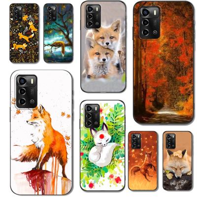 Cute Case For ZTE Blade A72 4G Back Phone Cover Protective Soft Silicone Black Tpu Fox autumn leaves