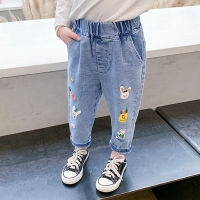 Spring Summer Fall Fashion Girls Jeans Kids Denim Trousers Children Elastic Waist Bottoms Girl Slim Pants Clothing 1-5 years