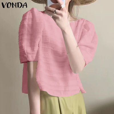 (จัดส่งฟรี)Fancystyle VONDA เสื้อผู้หญิงเสื้อผู้หญิงแขนพองอารมณ์แขนสั้นท็อปส์ซูสีพื้น