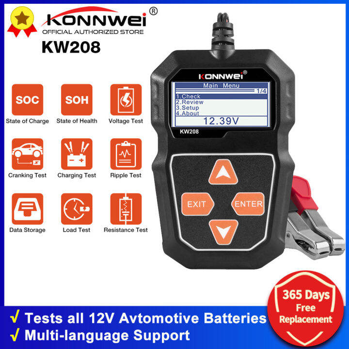 KONNWEI KW208 Car Battery Tester 12V 100 to 2000CCA Cranking Charging ...
