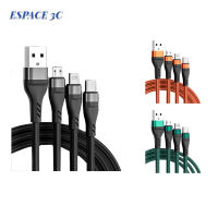 สายถักอะแดปเตอร์สาย USB หลายสายชาร์จแบบ3-IN-1 100W 6A สาย USB สำหรับแท็บเล็ตโทรศัพท์แล็ปท็อปเคลื่อนที่