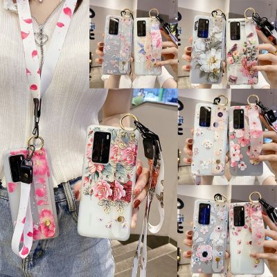 （PAPI PET）เคสโทรศัพท์สายรัดข้อมือลายดอกไม้สำหรับ Samsung GALAXY,A32 A50 A51 A70 A71 A72นุ่มสำหรับผู้หญิง