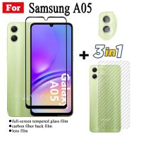 3 In 1 Samsung Galaxy A05ปกป้องหน้าจอสำหรับ Samsung A 05 A0 5 A05S A04 A04E A04S A14 A54 A34กระจกนิรภัยป้องกันเต็มพื้นที่ฟิล์มกันรอยด้านหน้าอุปกรณ์ป้องกันเลนส์หลัง