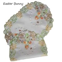 Cute oval Easter bunny embroidery table place mat pad cloth cup dish tea coaster coffee placemat doily party kitchen Accessories