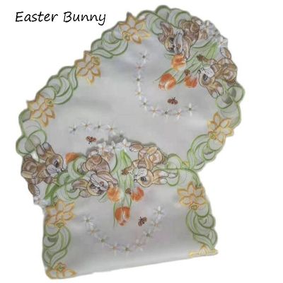 【CC】✔  oval Easter bunny embroidery place mat pad cloth cup dish tea coaster coffee placemat doily party kitchen Accessories