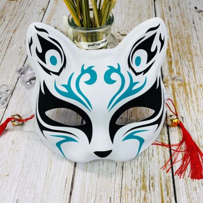 อุปกรณ์หน้ากากฮาโลวีนหน้ากากงานเลี้ยงแมววาดด้วยมือหน้ากากครึ่งหน้าญี่ปุ่นอะนิเมะผู้ฆ่าปีศาจเทศกาล