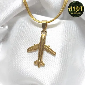 Stainless Steel Airplane Necklace 18K Gold Pendant Chain Jewelry