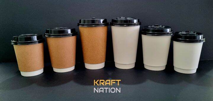 [Premium] 50PCS 8/10/12/16oz 250/300/360/500ml Brown/White Double Wall ...