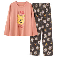 The Lion King Simba 2PC Cotton Sleep Suit for Women Fall Winter Loose Pajamas Set Leopard Pant Pijama Home Suit Nightwear