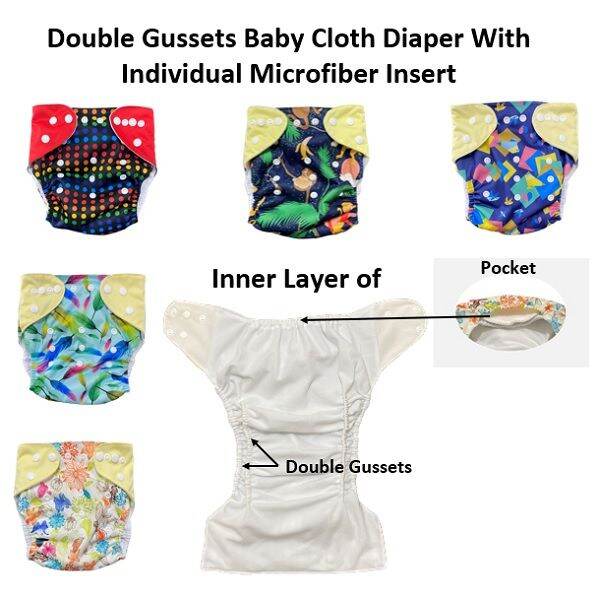 Philippine Made Organic Double Gussets Baby Cloth Diaper With