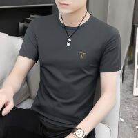 [ladies jewelry]  เสื้อแขนสั้นผ้าไหมน้ำแข็งในฤดูร้อนของผู้ชายสินค้าคุณภาพระดับไฮเอนด์ชุดเดรสแบบครึ่งหน้า