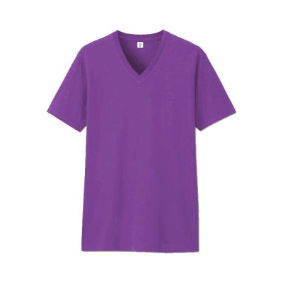 Tatchaya เสื้อยืด คอตตอน สีพื้น คอวี แขนสั้น Amethyst (สีม่วง) Cotton 100%