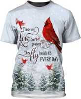 3D Printed Red Bird Casual Short Sleeve T-Shirt Those We Love Memorial Tee for Men and Women